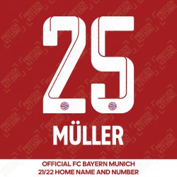 Müller 25 (Official FC Bayern Munich 2021/22 Home Name and Numbering)